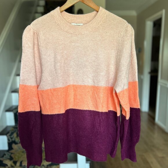 NWT Ava + Viv Puff Sleeve Super Soft Sweater Peach Burgundy Womens Plus Size 1X - Picture 2 of 8